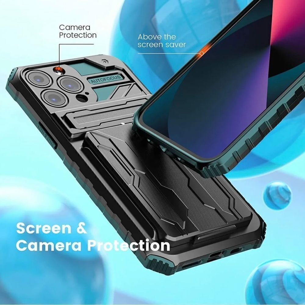 3 In 1 Heavy Duty Wallet Phone Case for iPhone 13 Pro Max - Green - Picture 6 of 7